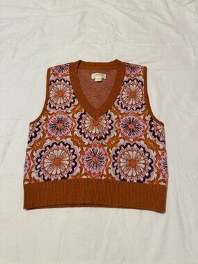 Maeve Anthropologie Sweater Vest Size XSP Extra Small Petite - Flowers - Red